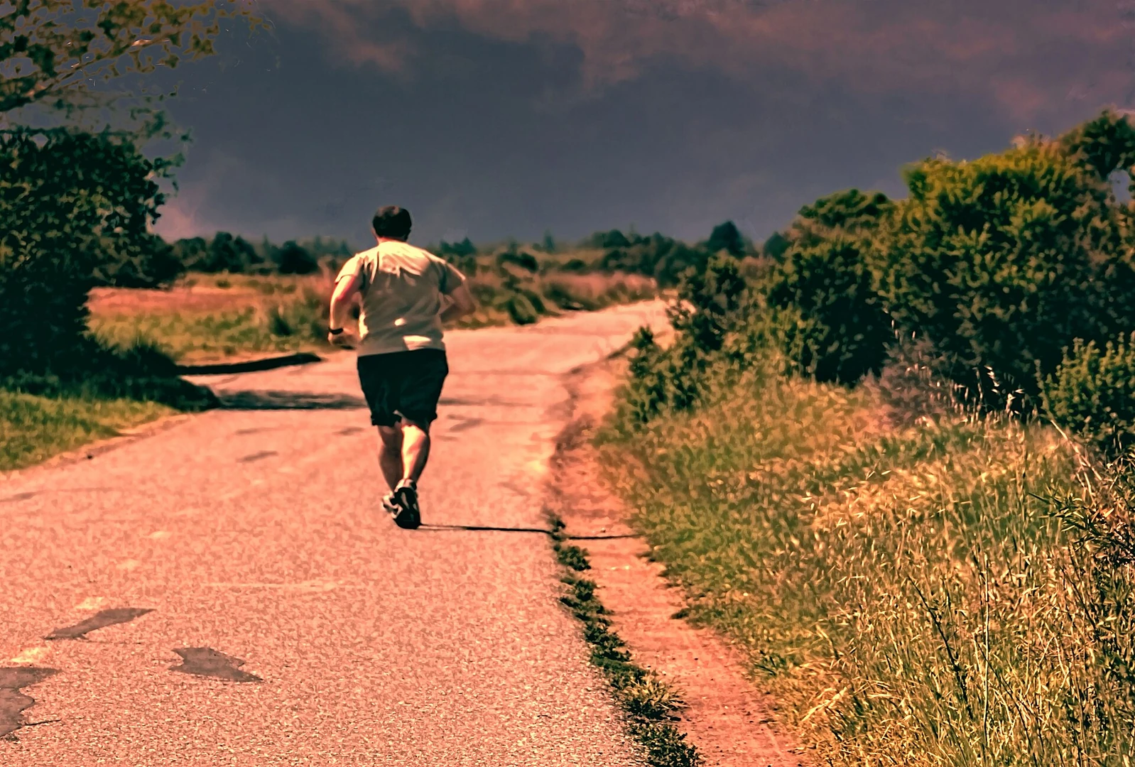 Person walking briskly outdoors